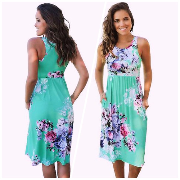 Dresses & Skirts - SOLD OUT🆕Mint Boho Floral Printed Tank Dress